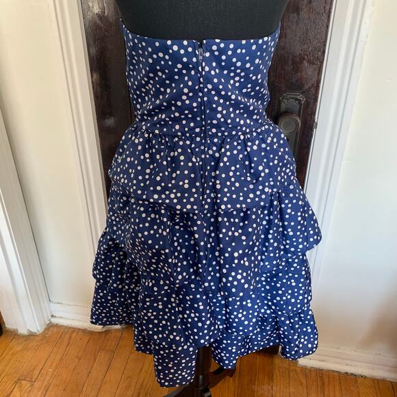 Vintage 80s Diamonds Run Blue Polkadot Tiered Cupcake Dress Strapless Sweetheart - Picture 5 of 5